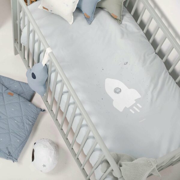 Cot Duvet Cover Set- Blue Rocket - Image 2